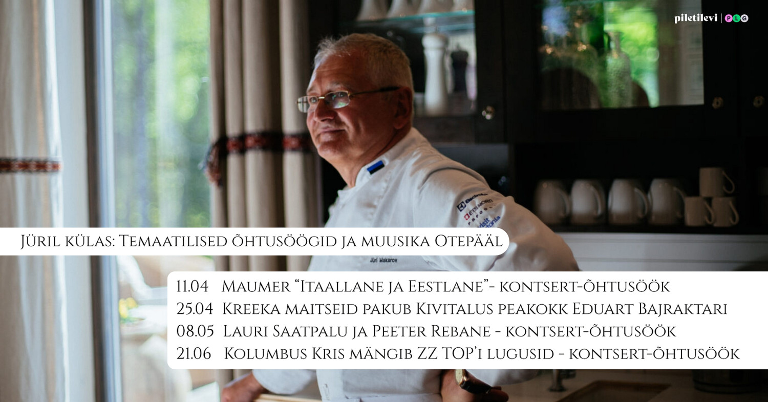 Temaatilised õhtusöögid ja muusika OtepäälKivitalus saab nautida head toitu, muusikat ja seltskonda. Iga sündmus on veidi eriline – olgu see kontsert-õhtusöök, 