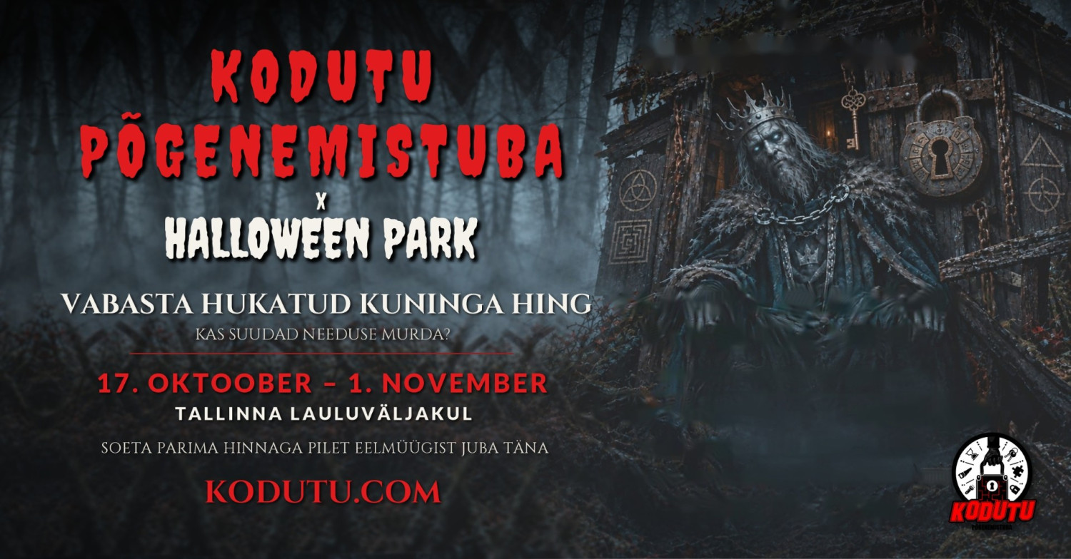 Esmakordselt on sel aastal Halloween Parkis võimalik oma nutikus proovile panna mobiilses Kodutu Põgenemistoas.Tule üksi või sõpradega ja saa osa meie uuest, ku