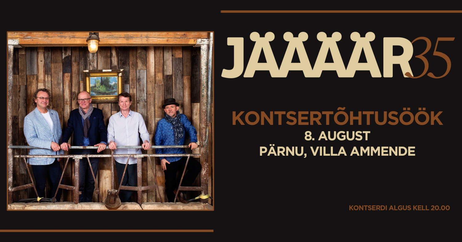 JÄÄÄÄR 35Kontsertõhtusöök Ammende Villas Sisaldab kontserdipiletit ja õhtusööki (piiratud koguses).Kontsertõhtusöögi pilet sisaldab 5-roalist jagamismenüüd, mis