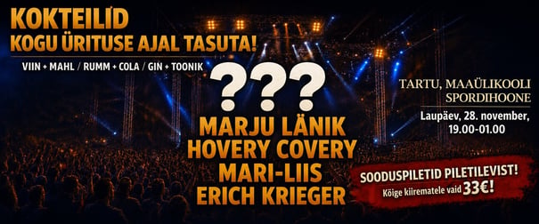 TARTU PIDUTSEB x KÕIK KOKTEILID KOGU ÜRITUSE AJAL TASUTA