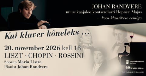 J Johan Randvere muusikaajaloo kontserdisari Hopneri Majas ''Kui klaver kõneleks...'' Liszt, Chopin, Rossini