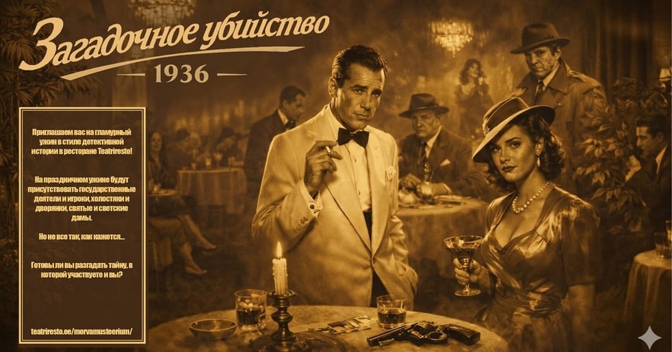 Glamuurne mõrvamüsteeriumi õhtusöök Teatrirestos VENE KEELES / Гламурный ужин в стиле детективной истории в ресторане Teatriresto