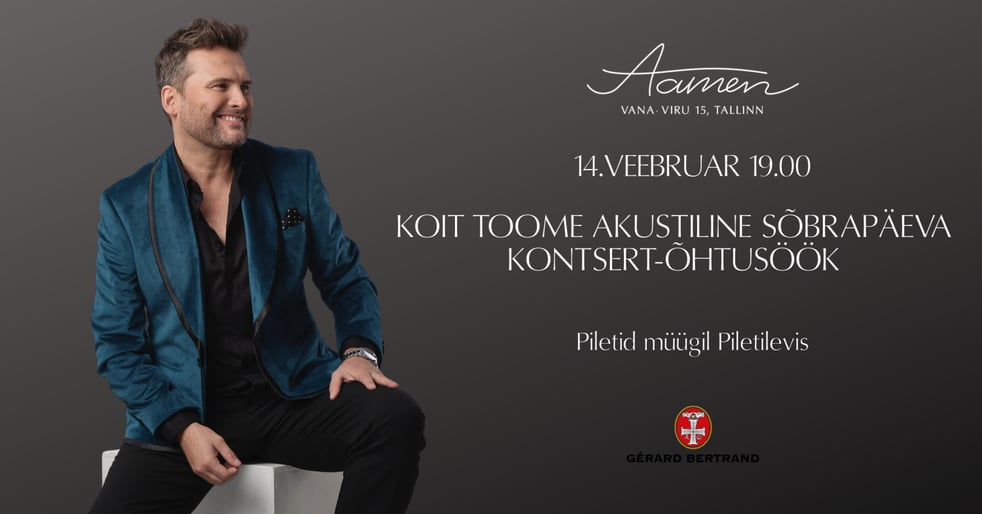 14.02 Koit Toome akustiline sõbrapäeva kontsert-õhtusöök