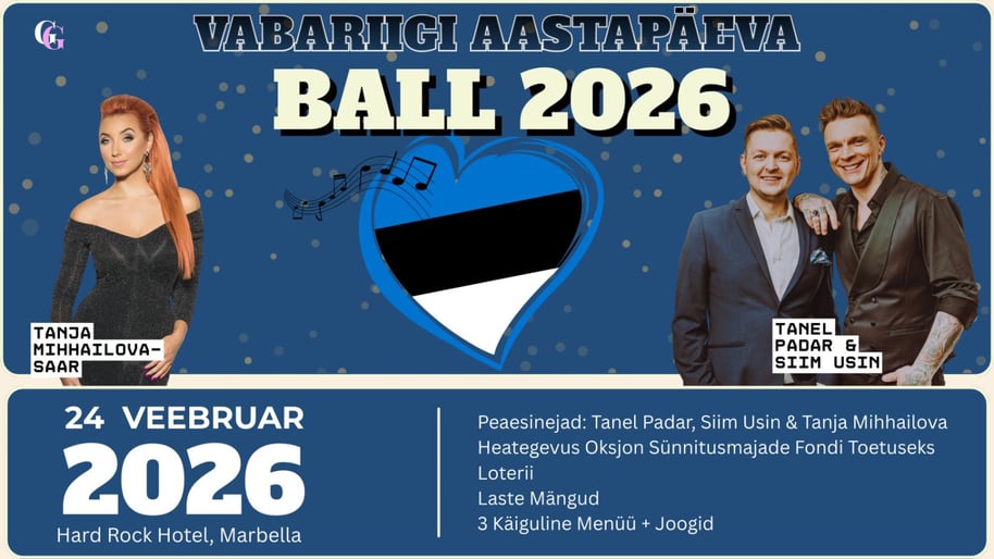 Vabariigi Aastapäeva Ball 2026 Marbellas. Peaesinejad Tanel Padar ja Tanja