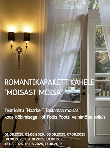 Teatri- ja majutuspakett ''Häärber'' Tõstamaa ja Hof Podis Pootsi veinimõisas kahele