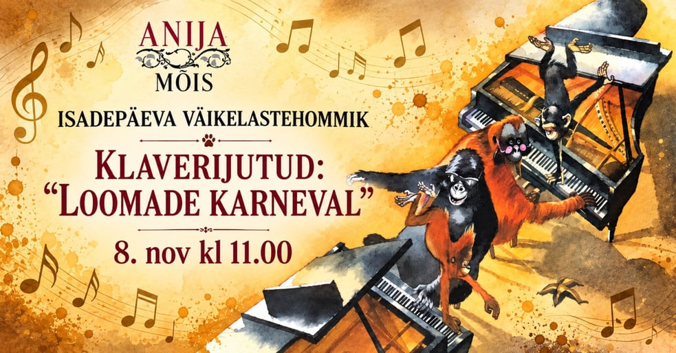 Isadepäeva väikelastehommik pannkookidega. Klaverijutud: ''Loomade karneval''. Anija mõis.